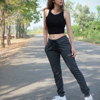 กางเกงขายาวออกกำลังกายผู้หญิง jogger ทรงสลิม ผ้าเฟรนเทอรี่