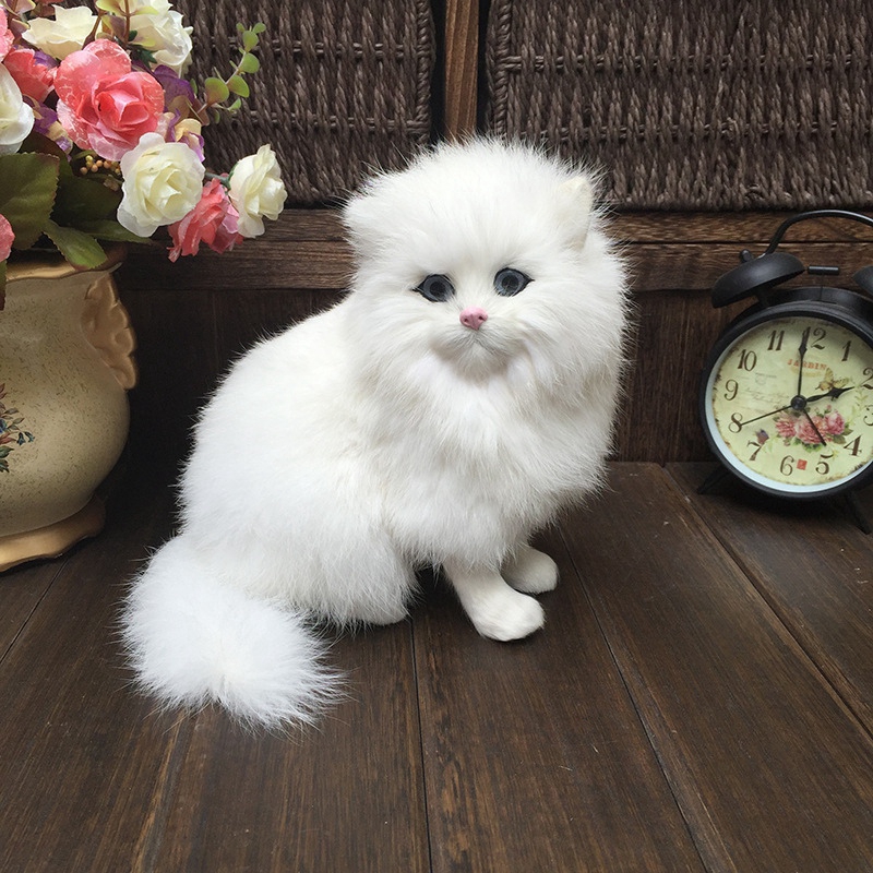 สมจริงน่ารักจําลองตุ๊กตาตุ๊กตาแมวเปอร์เซียสีขาวของเล่นตุ๊กตาแมวตกแต่งโต๊ะเด็กชายหญิง