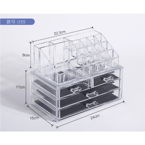 1155 Clear Acrylic 3 Drawer Cosmetic Makeup Organizer Case Jewelry