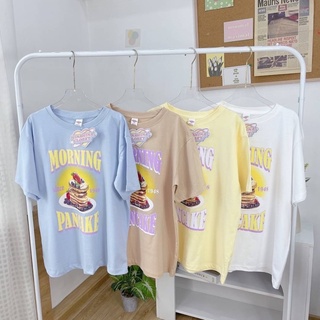 เสื้อยืด เสื้อโอเวอร์ไซส์ ผ้าคอตตอน 100% พิมพ์ลาย MORNING PANCAKE ลายแพนเค้ก