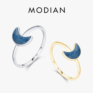 Modian แหวนเงินแท้ 925 ประดับคริสตัลธรรมชาติ รูปดวงจันทร์ สีฟ้า เรียบง่าย เครื่องประดับแฟชั่น สําหรับผู้หญิง