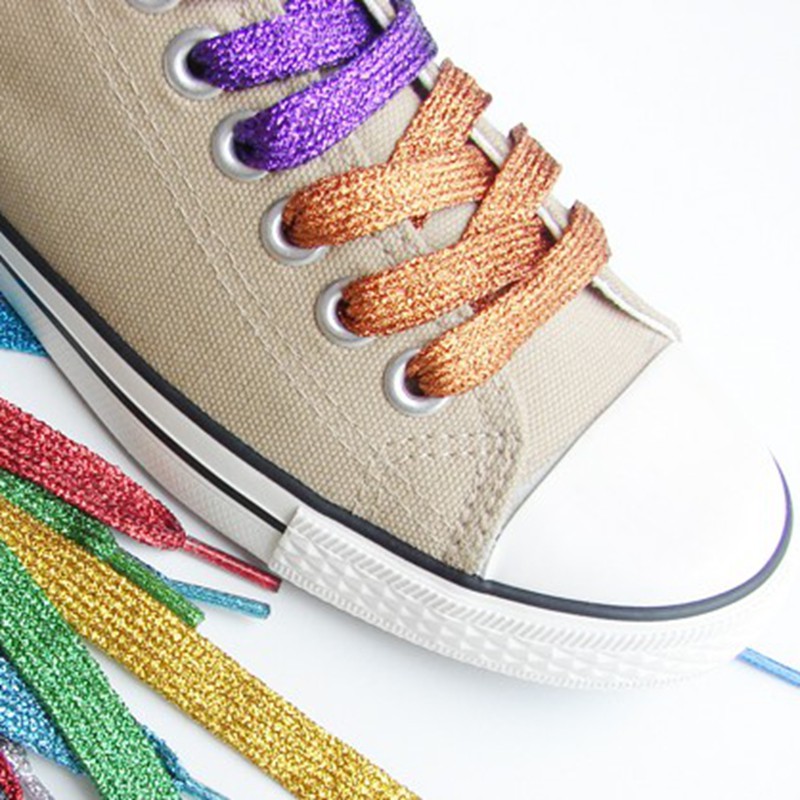 140 ซม.ยาว Sparkle Glitter Shoelaces แบน Metallic Boot Laces สําหรับรองเท้าลําลองรองเท้าผ้าใบสีต่างๆ