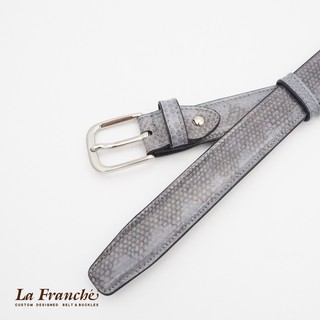 La Franche - เซ็ท "หนังงูแท้ Full Grain" สีเทา พร้อมหัวเข็มขัดนิกเกิ้ล #2S0004