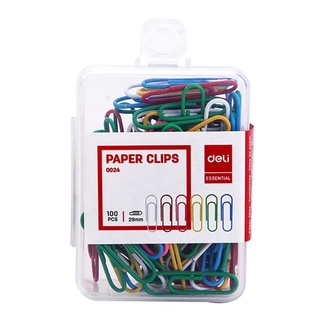 Deli 0024 Colored Paper Clips ลวดสี ลวดเสียบกระดาษ ลวดสีเสียบกระดาษ คลิปหนีบกระดาษสี ขนาด 29 มม. 100 ตัวกล่อง