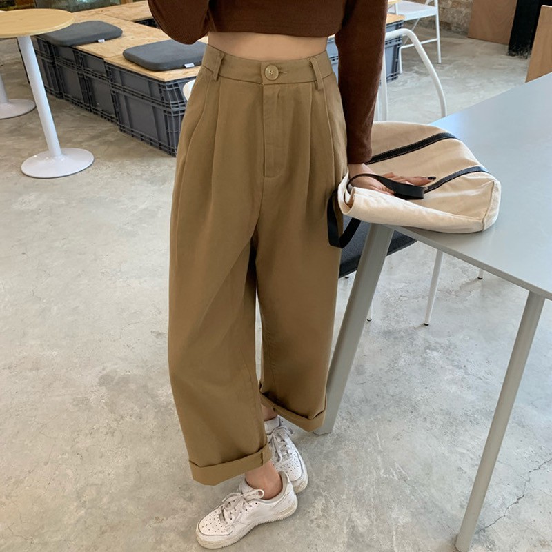 ส่งทันที Cici(SALE 5195)🔥🔥 กางเกงทรงลุง เอวสูงสีเอิร์ธโทน​ 100% ผ้าCOTTON DENIMเนื้อหนาไม่รุ่ยง่าย