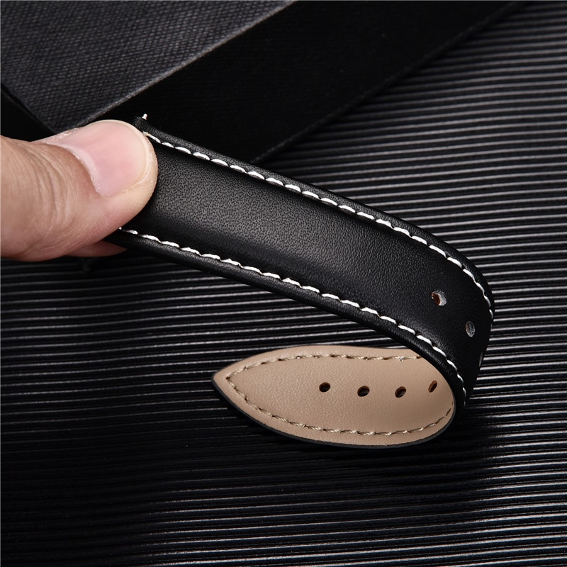Smooth Genuine Calfskin Leather Watchband 18mm 20mm 22mm Straps with Solid Automatic Butterfly Buckle Business Watch Band
