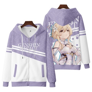 ใหม่ เสื้อกันหนาว เสื้อแจ็กเก็ตแขนยาว มีฮู้ด พิมพ์ลายการ์ตูนอนิเมะ Genshin Impact Aether Luminine 3D มีซิป ทรงหลวม สไตล์ญี่ปุ่น แฟชั่นสําหรับผู้ชาย และผู้หญิง