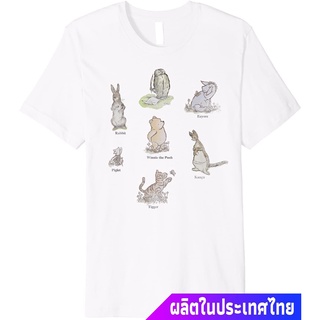 เสื้อขาว ผู้ชายและผู้หญิง Disney Winnie The Pooh Classic Group Shot Premium T-Shirt discount รุ่นคู่