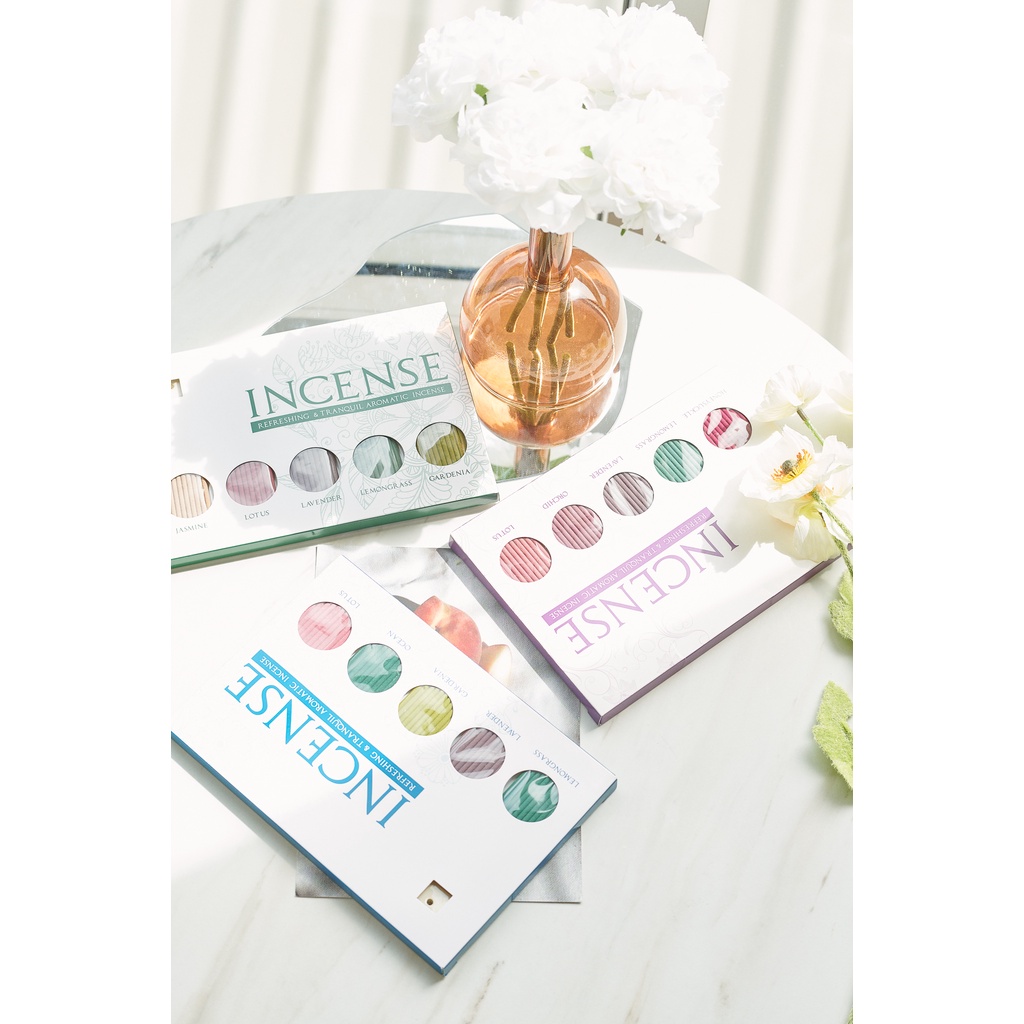 ธูปอโรม่าแบบญี่ปุ่น 5 กลิ่น พร้อมที่ปัก กล่องใหญ่ พิมพ์ลาย/สีเขียว