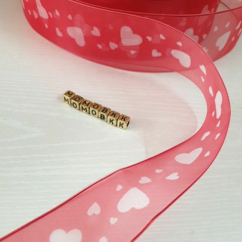 มี3ลาย ริบบิ้นผ้า ขนาด กว้าง 3-4 ราคาต่อเมตร สีแดง ลายหัวใจ - รูปที่ 3