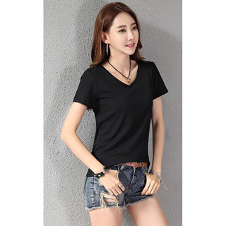 เสื้อยืด สีดำ คอวี ผู้หญิง ผู้ชาย เสื้อยืดค้อตต้อน100% ตราห่านคู่ รุ่นeasy comfort นิ่มเนื้อดี ใส่สบาย ไม่ร้อน สีไม่ตก