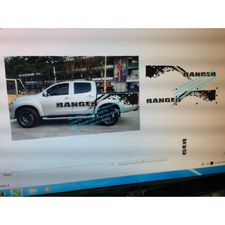 สติ๊กเกอร์งานตัดคอมติดข้างรถ คำว่า RANGER และลายป้ายสี สำหรับรถ FORD ติดรถ แต่งรถ sticker ฟอร์ด เรนเจอร์ สวย