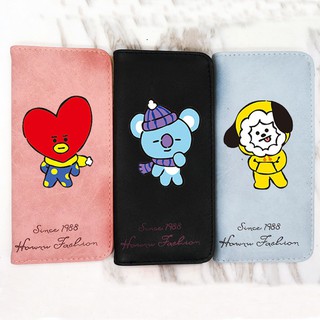 KPOP bt21 กระเป๋าสตางค์ใบยาวหนัง PU สำหรับ Unisex