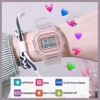 【Stock】Fairy Sister🌸 Watch Ins Cute Korean Version Simple Waterproof Digital Luminous Electronic Watch Fashion Trends Sports Couple Students Men Women