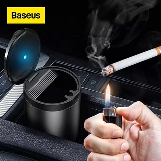 Baseus ที่เขี่ยบุหรี่ภายในรถ มีไฟ LED รุ่นCRYHG01-01 ที่เขี่ยบุหรี่อลูมิเนียมอัลลอยด์ Cylinder Holder Ashtray Cigarette