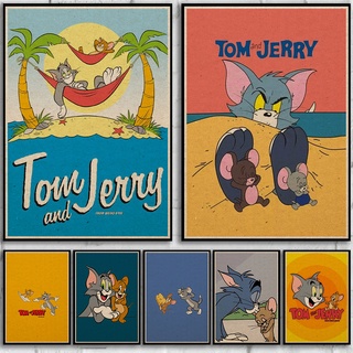 โปสเตอร์กระดาษคราฟท์ ลายการ์ตูน Tom and Jerry คลาสสิก ย้อนยุค คุณภาพสูง สําหรับตกแต่งห้องนั่งเล่น บาร์