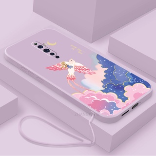 เคสโทรศัพท์มือถือ ซิลิโคน TPU ขอบตรง ลายการ์ตูน พร้อมสายคล้อง สําหรับ oppo reno2 f reno 2