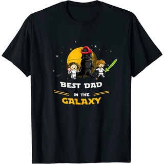 เสื้อยืดคอกลมcrew neckเสื้อยืดลําลอง ผ้าฝ้าย แขนสั้น พิมพ์ลาย Father Daughter and Son - Best DAD in the galaxy แฟชั่นสํา