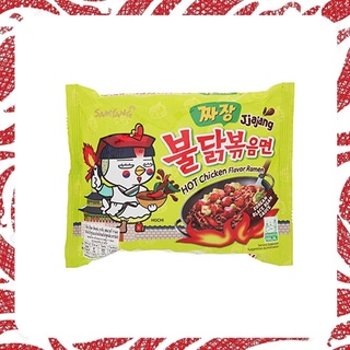 ซัมยังราเมนกึ่งสำเร็จรูปซอสถั่วดำรสเผ็ด 140กรัม Samyang Hot Chicken Jjajang Flavor Ramen