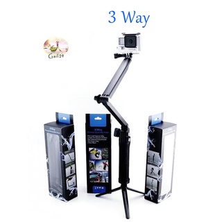 3 Way ไม้เซลฟี่พับได้ ขาตั้ง3ขาในตัว สำหรับโทรศัพท์ และ กล้อง 3 Way Selfie Monopod GoPro SJCam Xiaomi Yi