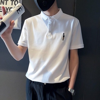 Dเสื้อยืดโปโลเชิ้ตคอปกสีทึบผู้ชาย