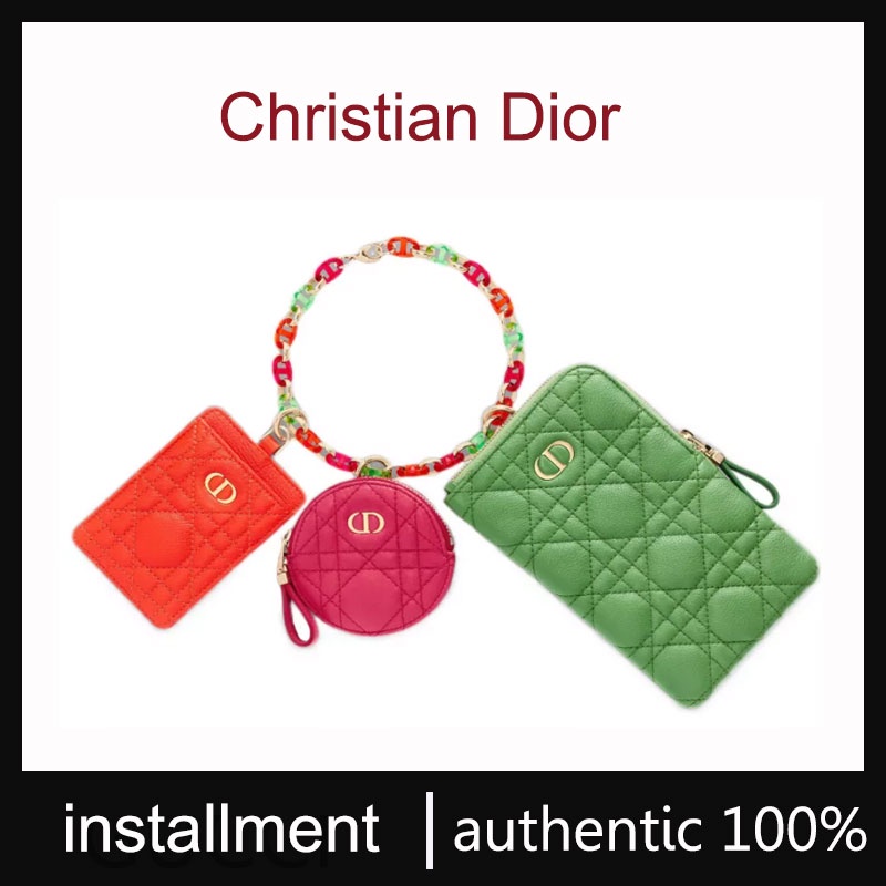 Dior caro series กระเป๋าใส่เหรียญคลัชสามสีกระเป๋าโทรศัพท์มือถือ