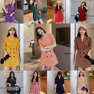 Dressเดรสสูทแขนสั้น เย็บจีบไหล่ ผ้าซาร่าสีพื้น MM9609 Dress, short sleeve dress, pleated shoulder, solid color zara fabr