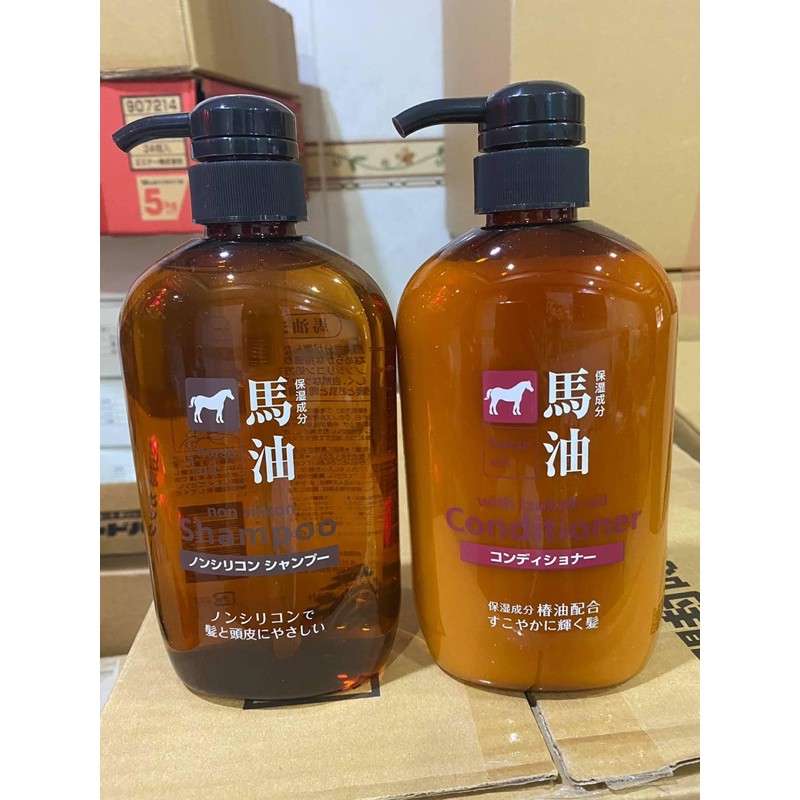 🇯🇵🇯🇵KUMANO แชมพูและครีมนวดผมน้ำมันม้า  Horse oil shampoo 600 ml. Horse oil Conditioner 600 ml.