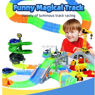 &lt;ใหม่&gt;รถแข่งรถDIY รถราง Magical Track Glowing Race Glow In The Dark Track ของขวัญ ของเล่นเสริมพัฒนาการ