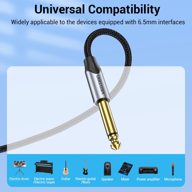 Vention  AUX 6.35 มม. สายเคเบิ้ลเสียง 26AWG Hi-Fi ไมโครโฟน สําหรับกีตาร์ไฟฟ้า เปียโน เบส มิกเซอร์ เครื่องเสียง