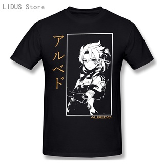 เสื้อยืดแขนสั้น คอกลม ผ้าฝ้ายแท้ พิมพ์ลายอนิเมะ Humor Albedo Genshin Impact ขนาดใหญ่ สําหรับผู้ชาย และคู่รัก