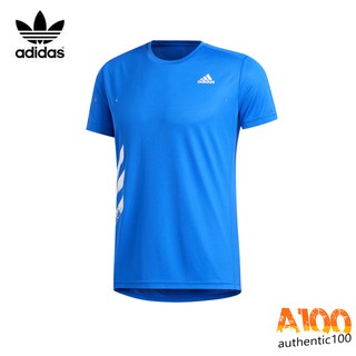 ADIDAS เสื้อยืดวิ่งชาย RUN IT 3-STRIPES PB แท้ สี Glow Blue