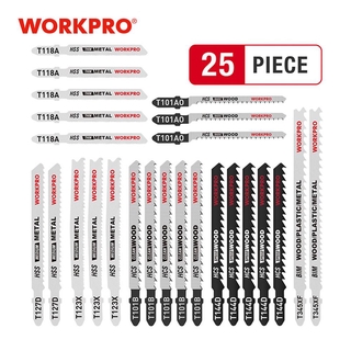 Workpro ใบเลื่อยจิ๊กซอว์ T-Shank T118A T127D T144D T101AO T101B T123X T345XF สําหรับไม้ พลาสติก โลหะ 25 ชิ้น