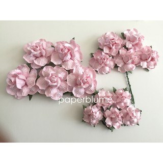 รวม 3 ไซด์ 25 ดอก ดอกไม้กระดาษสา งานประดิษฐ์ งานแต่ง Mulberry Paper Flowers - Set กุหลาบ ชมพูอ่อน 3A