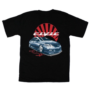 ROUND คอลูกเรือเสื้อยืดแขนสั้นลําลอง พิมพ์ลาย JDM Civic Car แฟชั่นฤดูร้อน สําหรับผู้ชาย-4XL