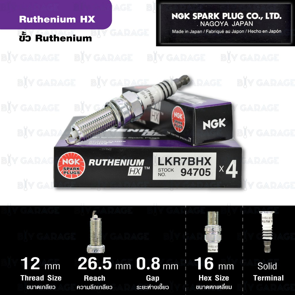NGK หัวเทียน Ruthenium HX LKR7BHX ( อัพเกรด SILZKR7C11S / ILZKR7B-11S ) ใช้สำหรับ Civic FB , FC 1.8L