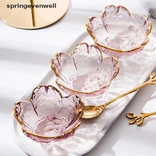 [springevenwell] ใหม่ จานแก้วใส่ซอส ลายดอกซากุระ สีทอง สไตล์นอร์ดิก