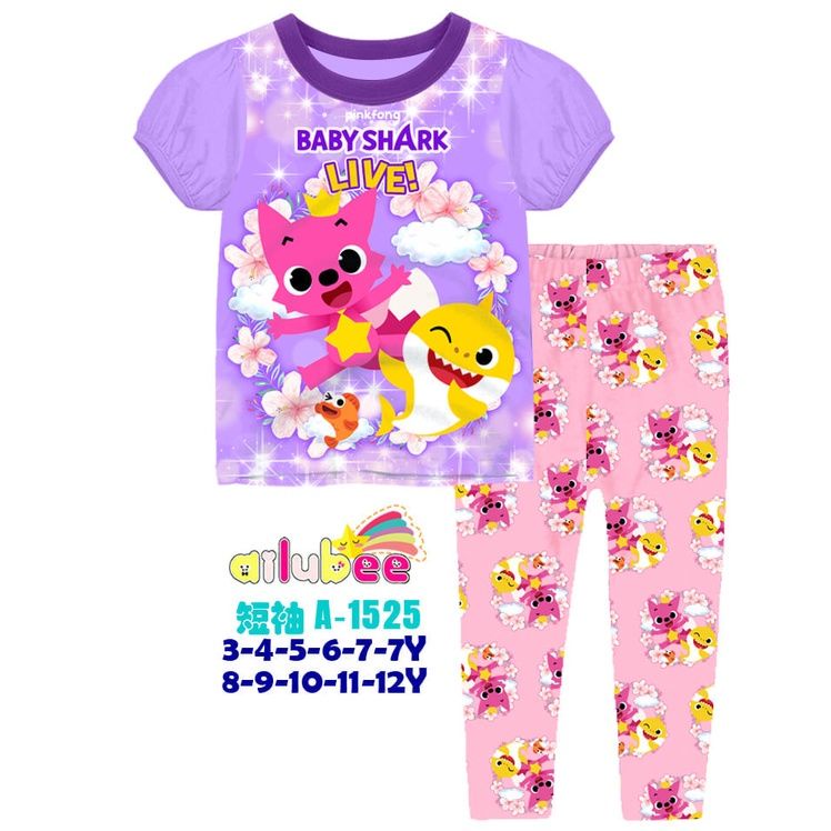 Ailubee BABY SHARK ผ้าฝ้าย pijamas ชุดนอนแขนสั้นสําหรับเด็กทารกเด็ก A1525 baju เด็ก tidur lengan pen