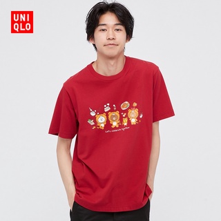 LINE FRIENDS Uniqlo เสื้อยืด แขนสั้น พิมพ์ลายปีเสือ สําหรับผู้ชาย ผู้หญิง 446643