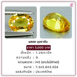 พลอยบุษราคัม Yellow Sapphire ขนาด 7.3x5.6x3.5 มม. พลอยแท้ มีใบรับรอง