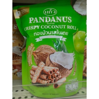 ขนมทองม้วนกรอบ ตราแก้ว [รสใบเตย] 80g ทองม้วนกรอบ หอมกะทิสด