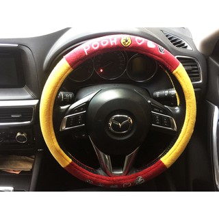 ลิขสิทธิ์แท้ หมีพูห์ หุ้มพวงมาลัย รถยนต์ ทำจากผ้า สีเหลืองแดง Winnie the Pooh Disney Car Steering Wheel Cover Fabric