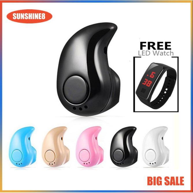 S530 ชุดหูฟังบลูทูธขนาดเล็กหูฟังไร้สายหูฟังเบสเพลงพร้อมนาฬิกา LED ฟรี
