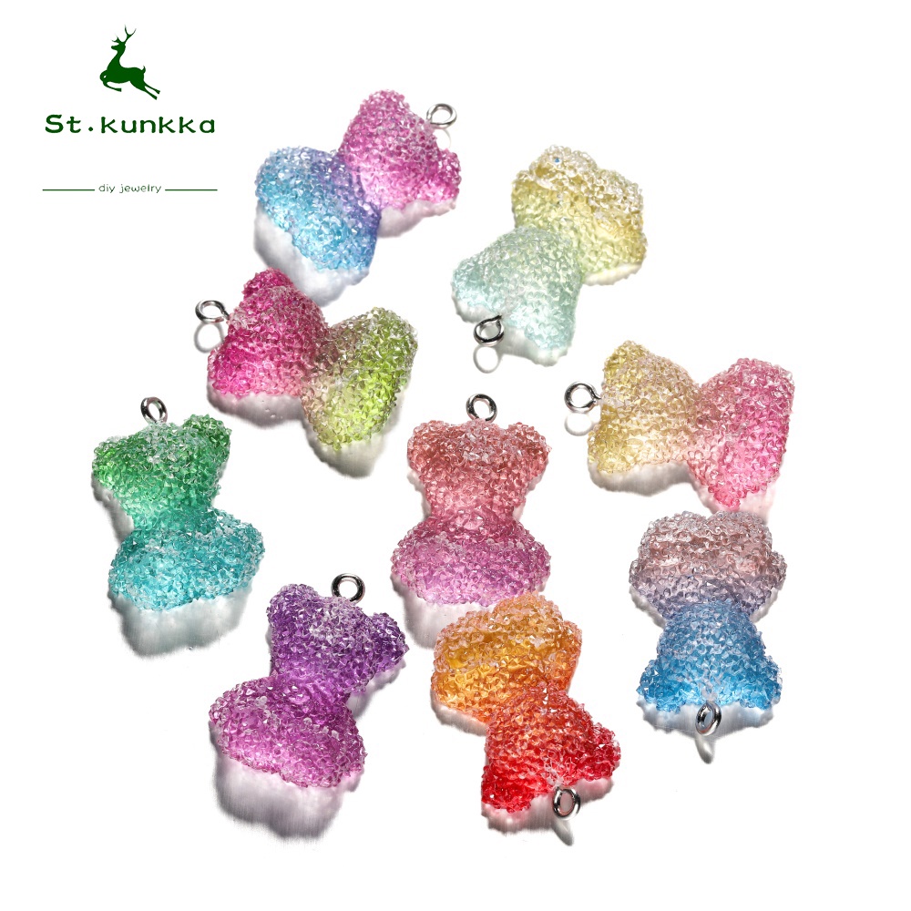 St.kunka 5Pcsจี้คริสตัลเยลลี่หมีห้าสีสำหรับทำเครื่องประดับสร้อยคอสร้อยข้อมือ DIY