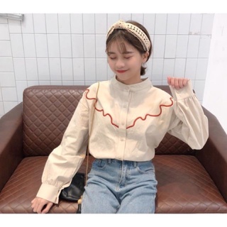 เสื้อoversize คอจีน สไตล์เกาหลี