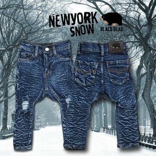 Black bear jean : รุ่น Newyork Snow !  ยีนส์ยืดฟอกสีน้ำเงินเข้มฟอกหิมะทำเป้ายาว และทำขาดที่เข่าสุดเซอร์