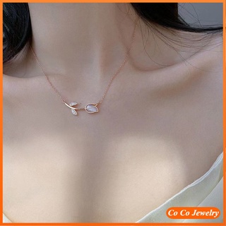 Cocojewelry สายโซ่ รูปดอกทิวลิป ฝังโอปอล หรูหรา เข้ากับทุกการแต่งกาย สไตล์เกาหลี