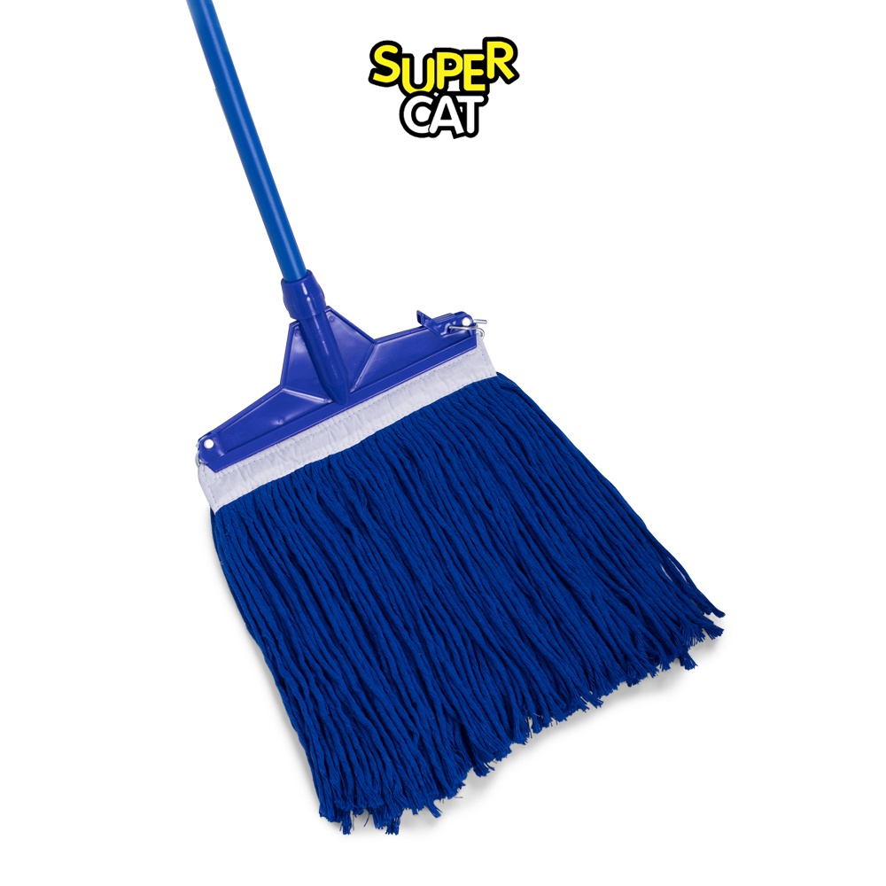 [2645] ไม้ม็อบหัวคลิปล็อค 12" 320g ด้ามเหล็กกันสนิม 3 ท่อน SUPERCAT ผ้า Cotton ซับน้ำดี เปลี่ยนผ้าได้ (สีน้ำเงิน)