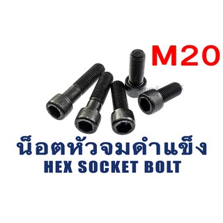 น็อตหัวจมดำแข็ง M20 เกลียว 2.5 ยาว 40-160 มิล (แพ็คละ 1 ตัว) สกรูหัวจมดำ น็อตประแจแอลขัน  Hex Socket Screw Steel