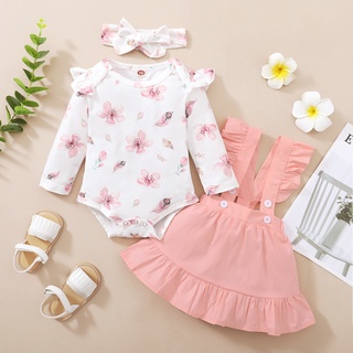 [พร้อมส่งจากไทย] Romper เอี๊ยมกระโปรง ชุดเด็กทารกผู้หญิง สีชมพู